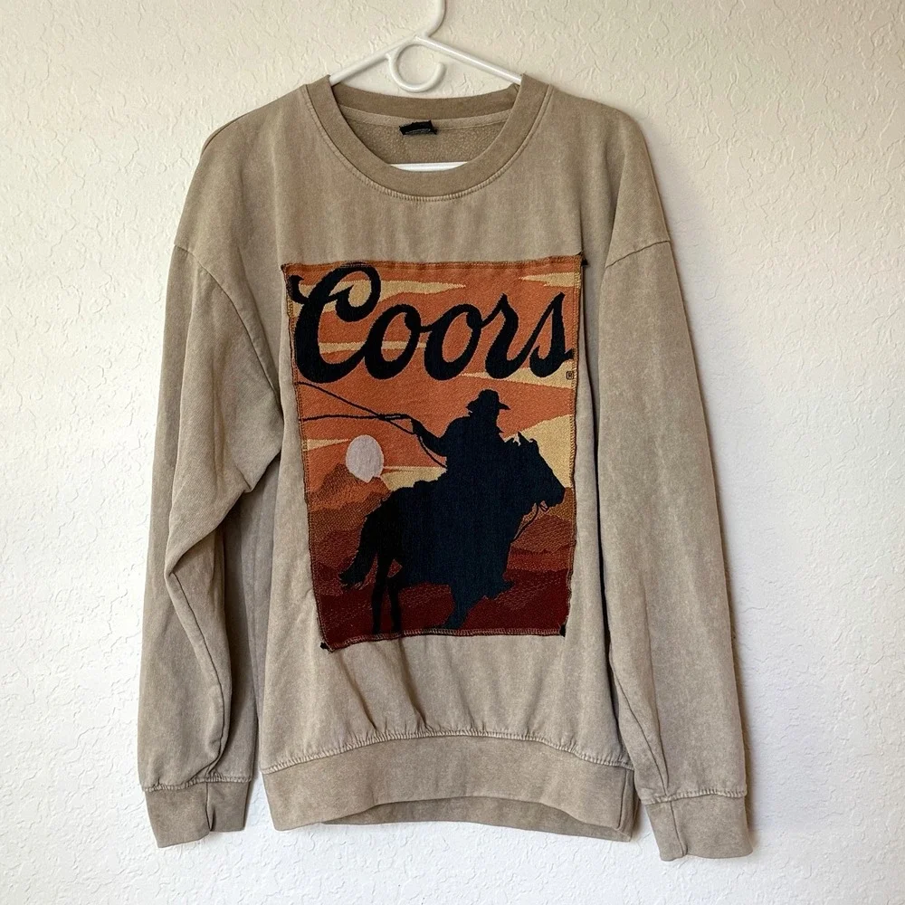 Retro COORS Sweatshirt Large Tapestry Cowboy Pullover Country Western Rodeo
